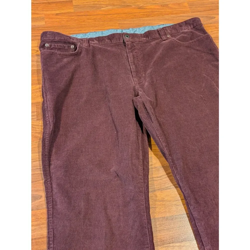 L.L.Bean Mens 44x30 Corduroy Pants Burgundy Standard Fit Stretch Cotton